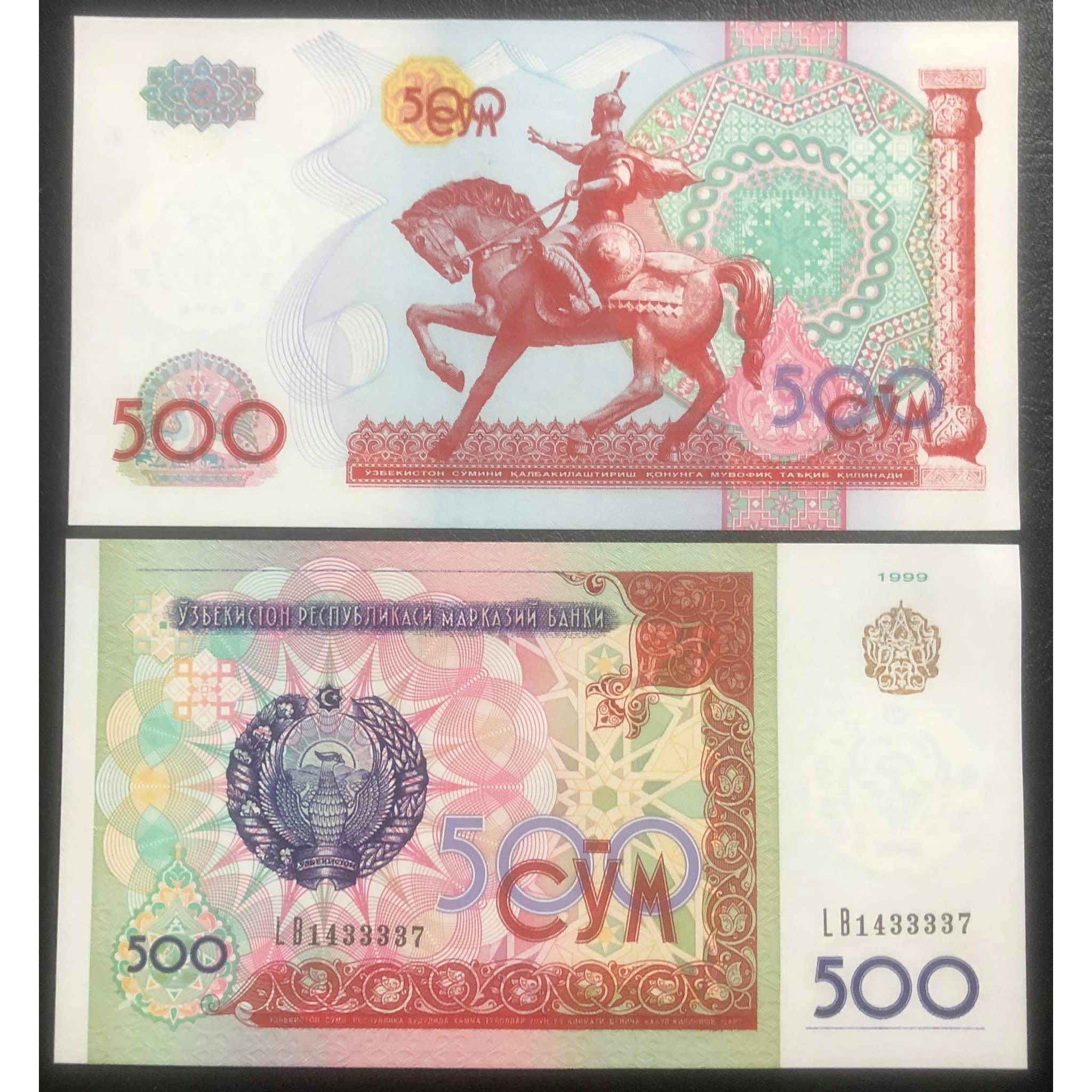 Tiền con ngựa Mã đáo thành công của Uzbekistan 500 sum