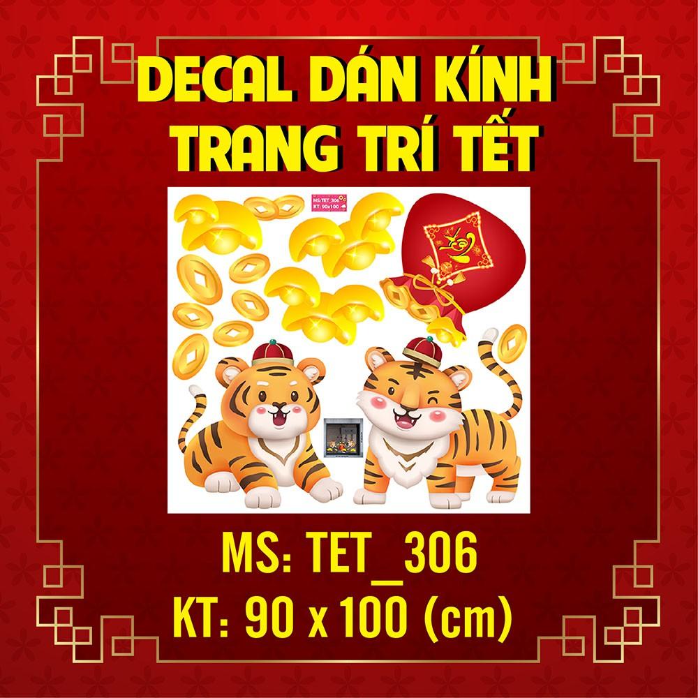 DECAL TRANG TRÍ TẾT NGUYÊN ĐÁN 2022 HAI CHÚ HỔ BÊN TÚI VÀNG