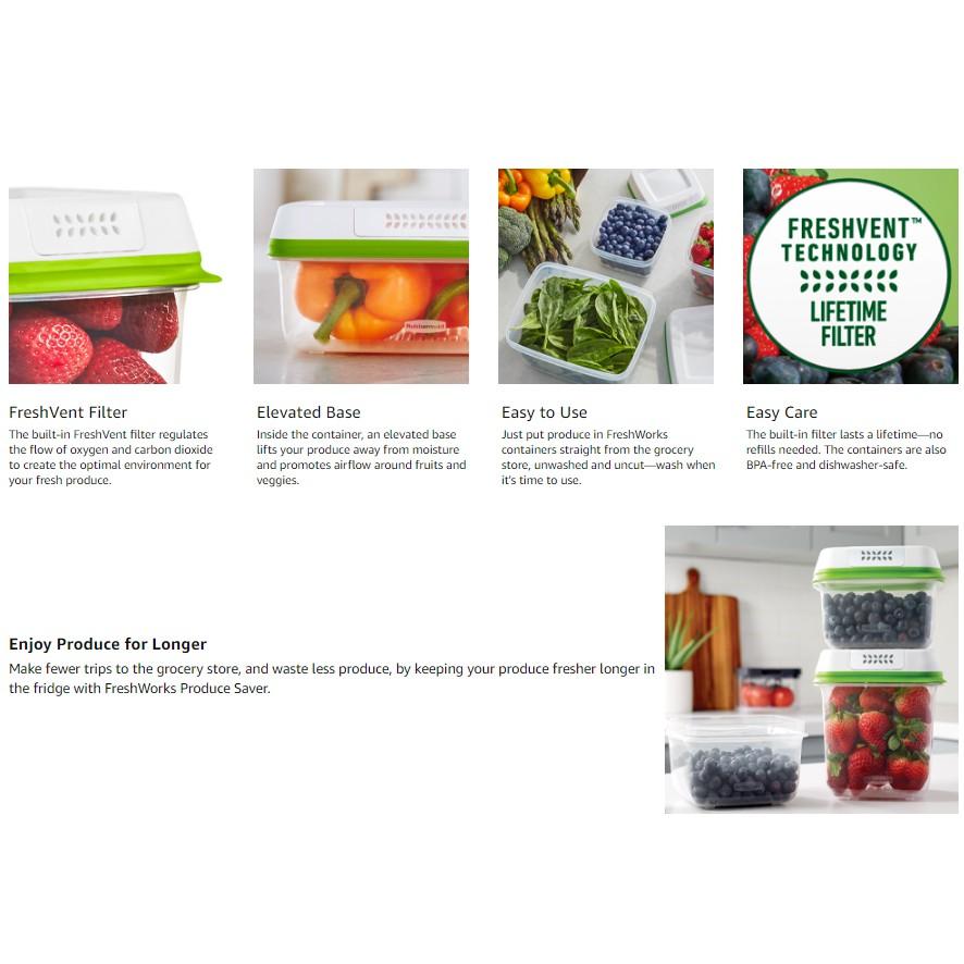 HỘP TRỮ RAU CỦ QUẢ TƯƠI LÂU - RAU THỞ Rubbermaid FreshWorks Food Storage Containers (4 hộp &amp; 4 nắp)