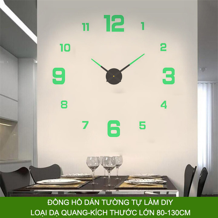 Đồng hồ treo tường tự làm DIY, có dạ quang, loại lớn 80-130cm