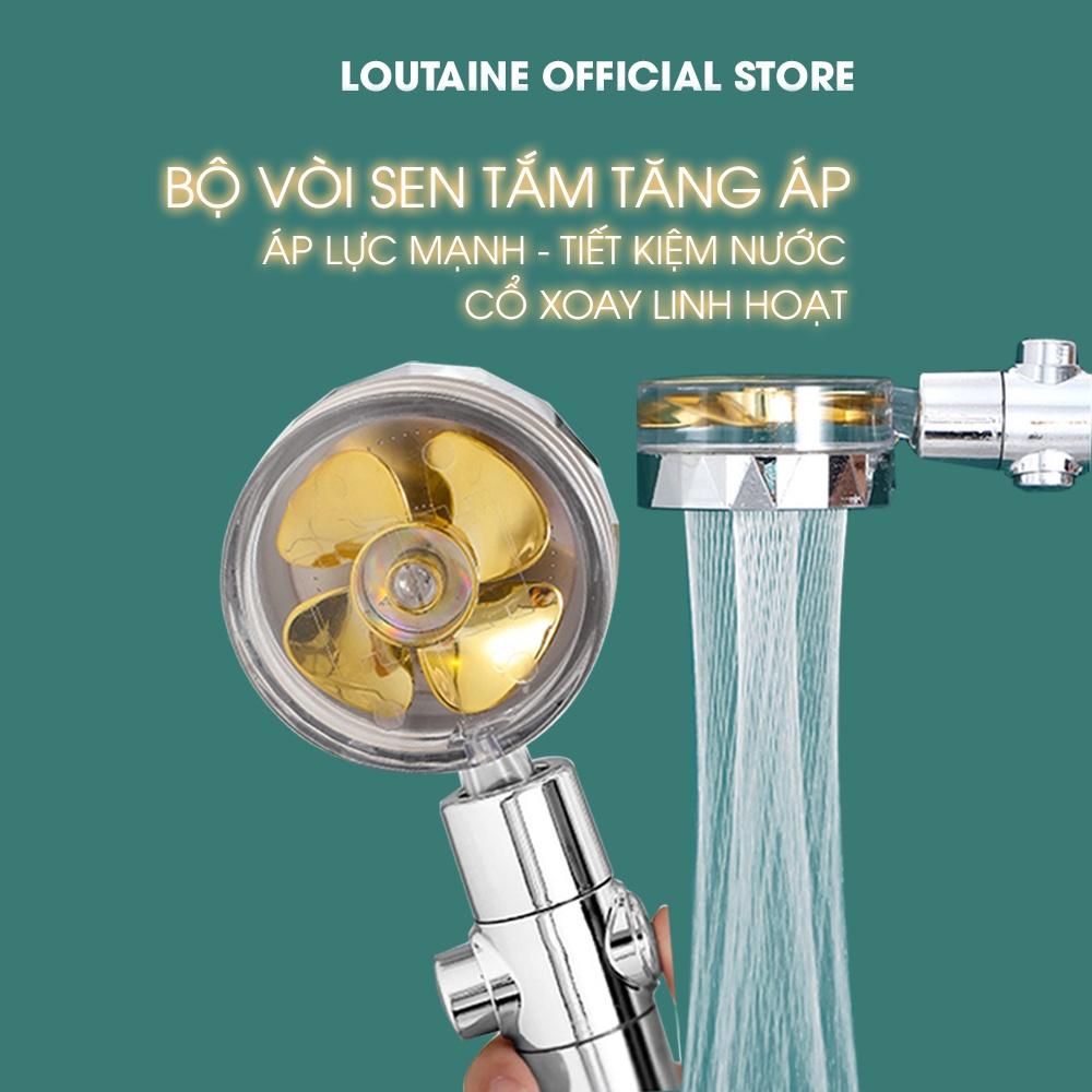 Vòi sen tắm tăng áp, tay sen tắm đứng có cánh quạt đầu vòi tiết kiệm nước cổ xoay linh hoạt thông minh