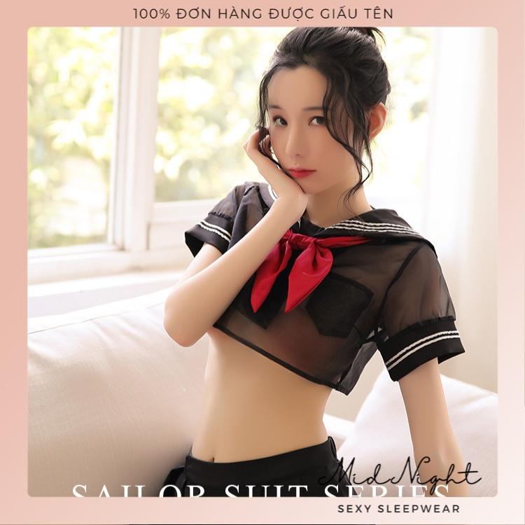 Cosplay Học Sinh Sexy Quyến Rũ Đầy Gợi Cảm Full Phụ Kiện - Bộ Đồ Lót Đồng Phục Cám Dỗ Cho Học Sinh Hư Mid Night Sexy - Màu Đen