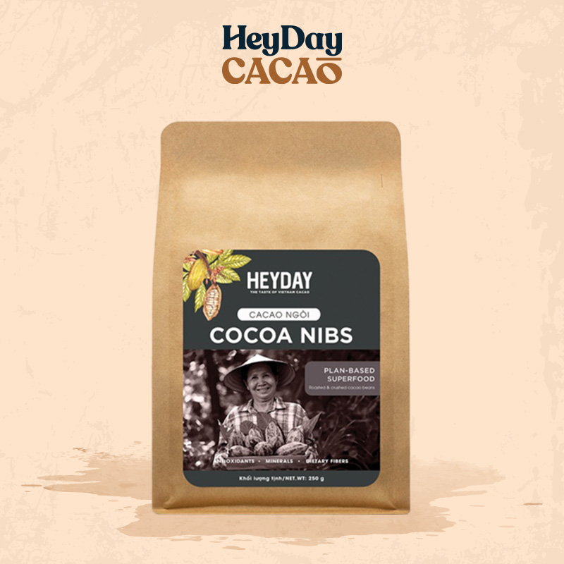 Cacao ngòi - Nhân hạt cacao rang túi 250g - Ăn trực tiếp hay làm bánh, chocolate - Heyday Cacao