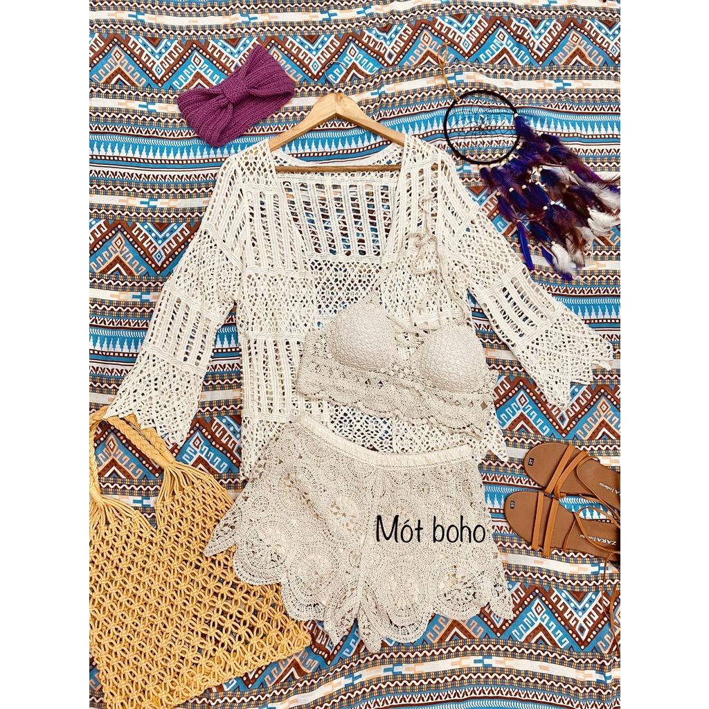 Sét bikini đi biển ba món len móc