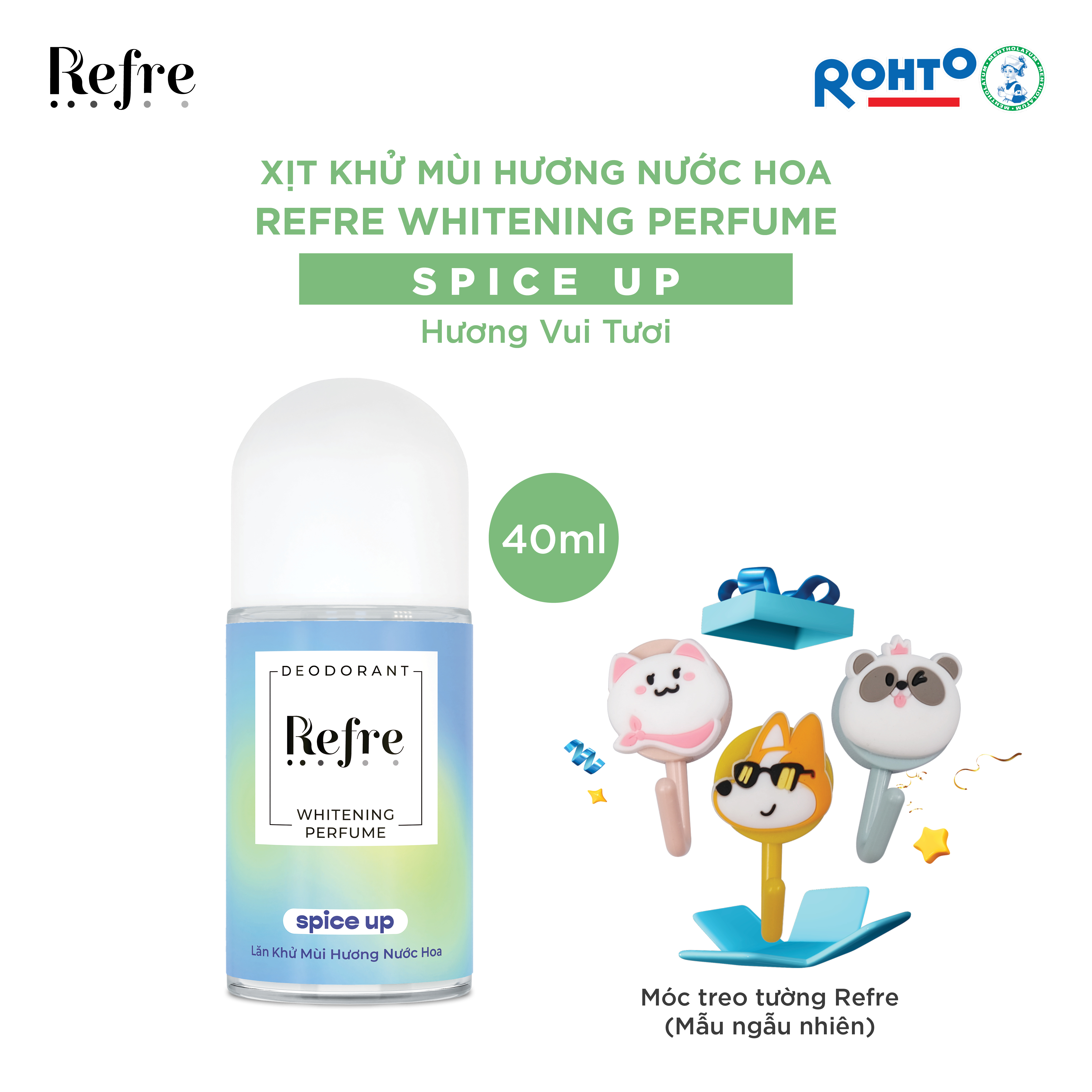 Lăn Khử Mùi Dưỡng Trắng Hương Nước Hoa Refre Whitening Perfume Spice Up - Hương Vui Tươi 40ml