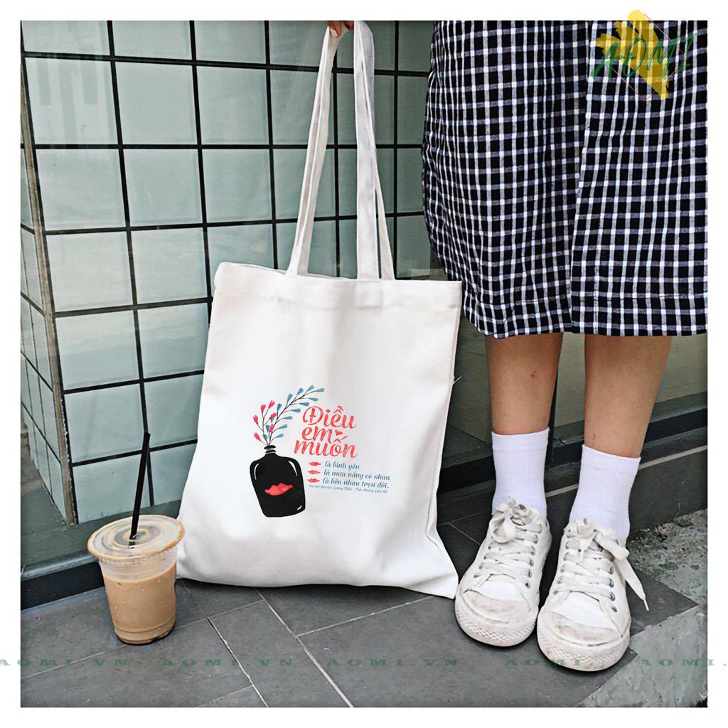 TÚI VẢI ĐEO VAI TOTE CANVAS BAG CÓ KHÓA KÉO SIZE LỚN 33x38cm DIEU EM MUON TCUTE XINH ĐẸP TIỆN ÍCH DẠO PHỐ DU LỊCH