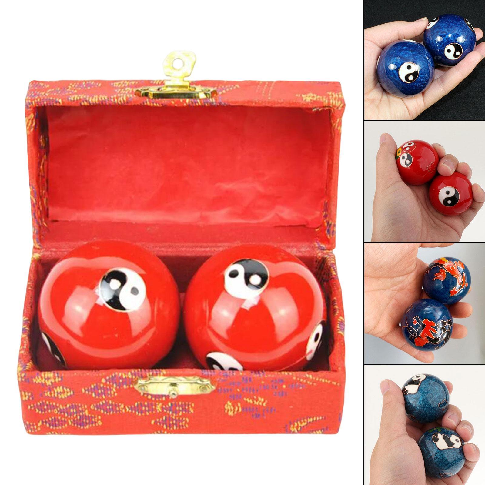 2 Pieces Hand Massage Balls Baoding Balls with Storage Box Durable Smooth Chinese Exercise Handballs for Children Middle Aged People Parents