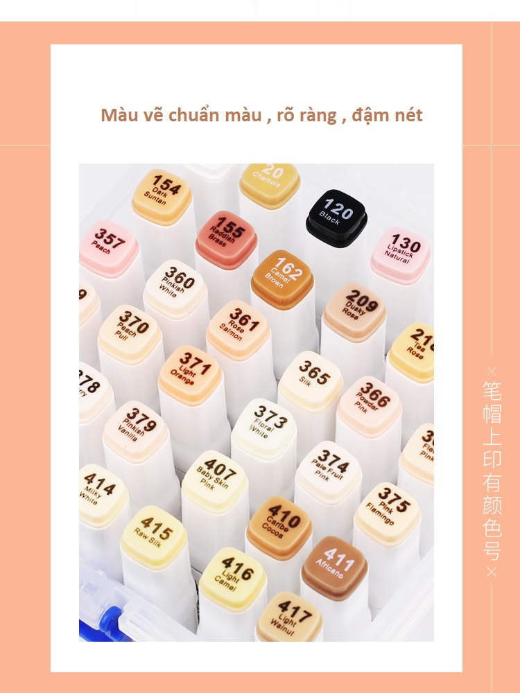 Bộ bút Marker 36 cây màu da , màu nude Touch dạng túi vải tô màu Anime , chân dung mỹ thuật cho mọi lứa tuổi