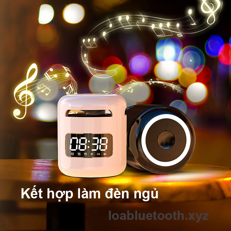 Loa bluetooth mini JM01 giá rẻ, bass mạnh, led hiển thị giờ kèm đồng hồ báo thức, âm thanh vòm 360 độ, pin 8h