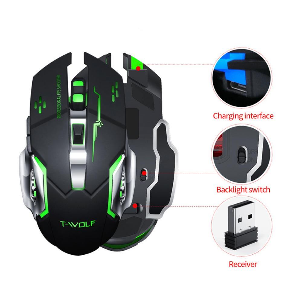 Chuột gaming không dây T-WOLF Q13 | Pin sạc, led Rainbow