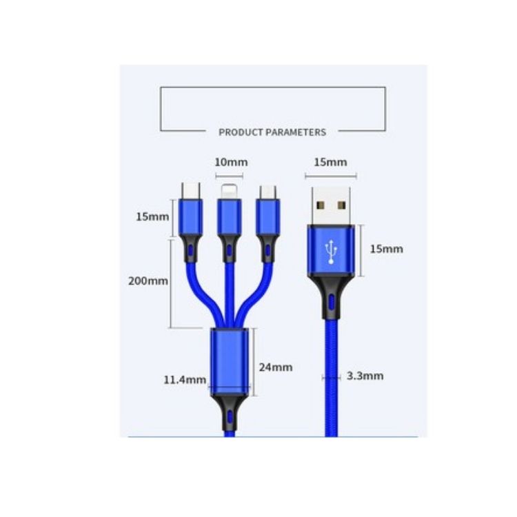 Cáp Sạc Đa Năng, Dây Sạc 3 Đầu Lightning, Micro USB, Type C - Thiết Kế Đẹp Mắt, Tinh Tế - Sử Dụng Cho Hầu Như Các Loại Điện Thoại IOS, Android - Hàng Nhập Khẩu - CAP000001