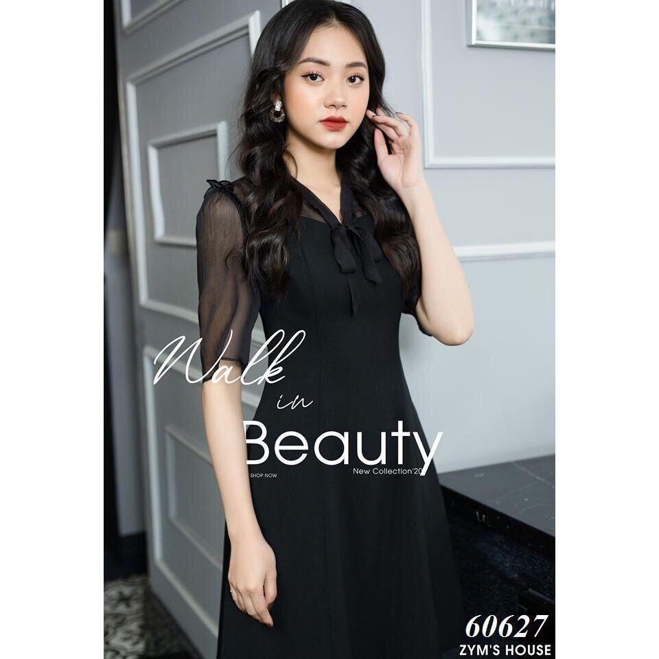 Váy xòe cổ cột nơ phối voan - cực xinh cho quý cô / có size XXL