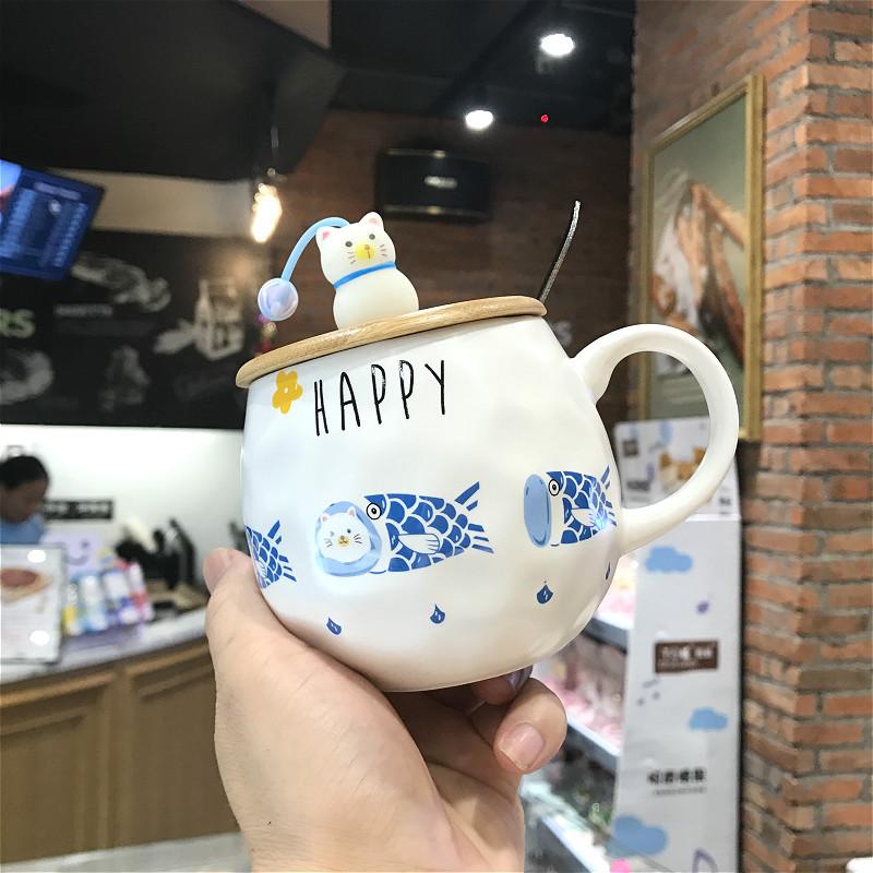 Khuyến Mãi Đặc Biệt Mèo Nhật Cốc Có Nắp Thìa Cá Tính Sáng Tạo Gốm Ăn Sáng Cà Phê Văn Phòng Nhà Cốc Nước