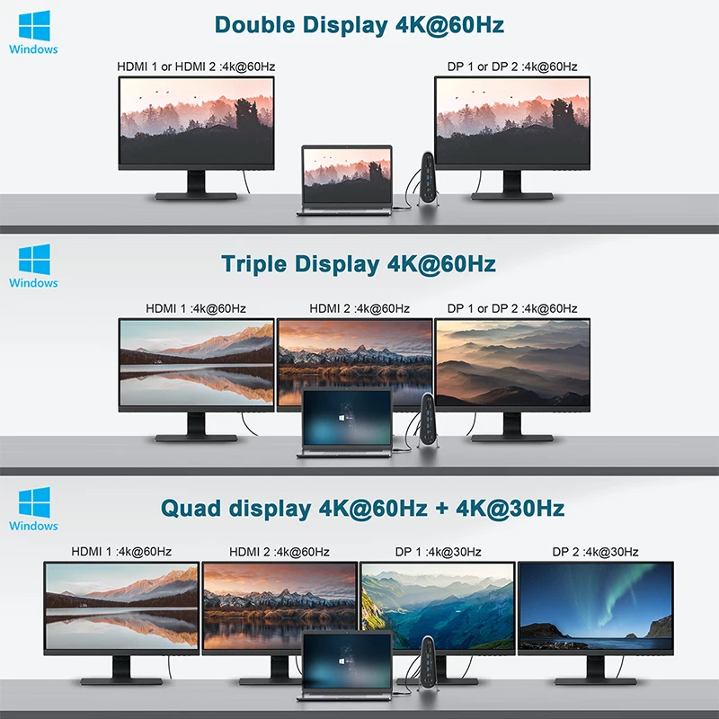Dock mở rộng QGeeM chuyển cổng USB3.0 đa năng 17 trong 1 cho Macbook Pro, xuất hình ảnh 4K ra bốn màn hình từ USB Type C sang HDMI*2, DP*2-Hàng chính hãng