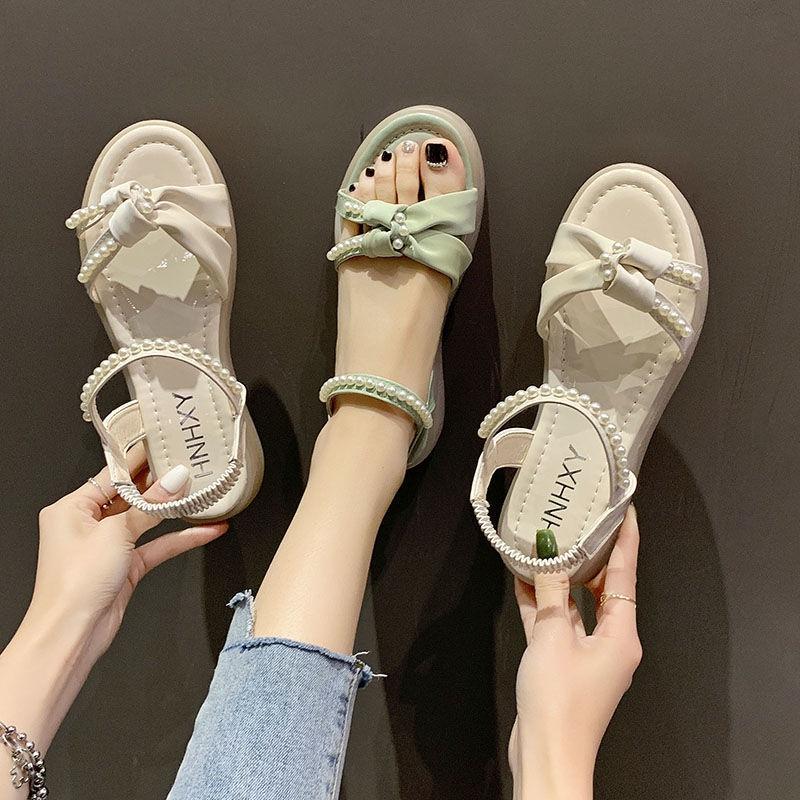 Sandals Women's Flat Shoes 2021 New Fairy Wind Online Celebrity Pearl with Skirt Summer Fashion Roman Beach Shoes