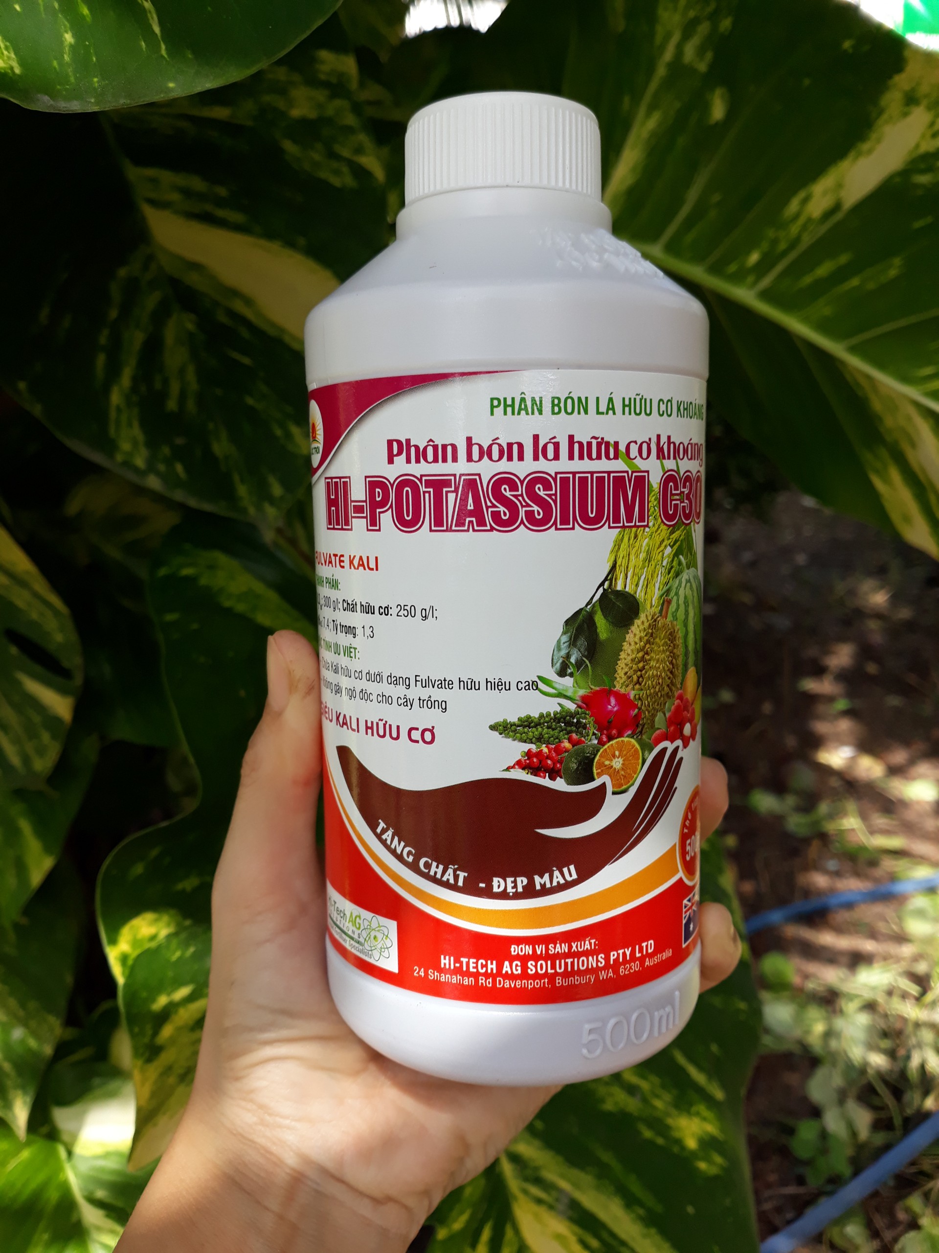 Phân bón lá siêu kali hữu cơ cao cấp Hi-Potassium C30 chai 500ml (công ty CP tập đoàn Lộc Trời) tăng độ ngọt, màu sắc, chống rụng hoa, trái non