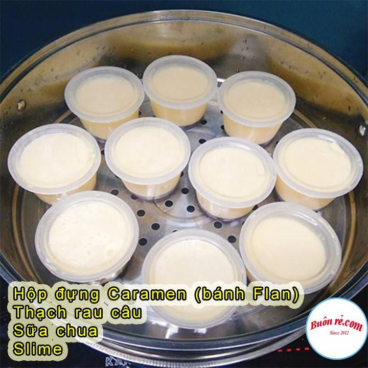 Sỉ 50 Hộp nhựa làm caramen hình tròn có nắp size lớn Việt Nhật, Hộp làm bánh flan, sữa chua, thạch -Br 01279