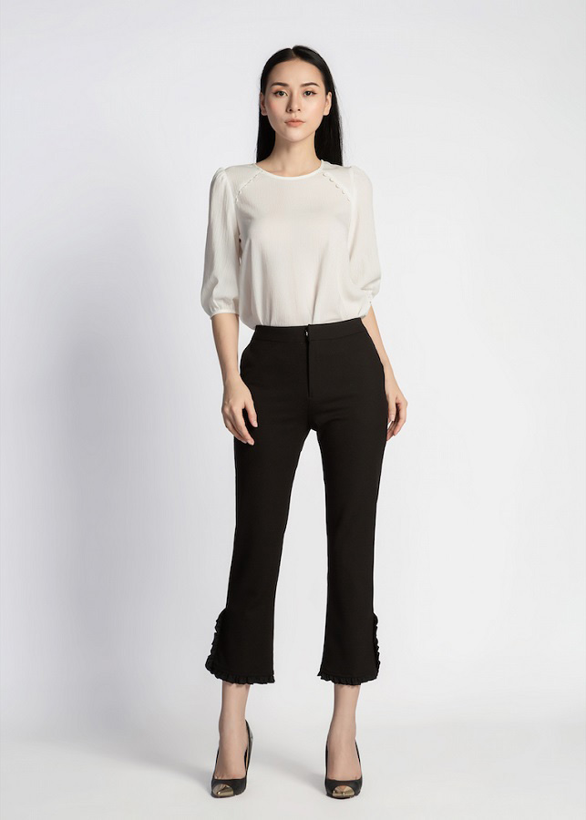 Quần Dài Bèo Gấu De Leah - Đen