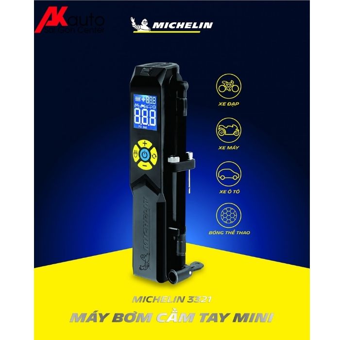 Máy Bơm Lốp Mini Đa Năng Tự Ngắt Michelin 3321- Bơm Xe Đạp, Xe Máy, Ô Tô, Bóng, Phao