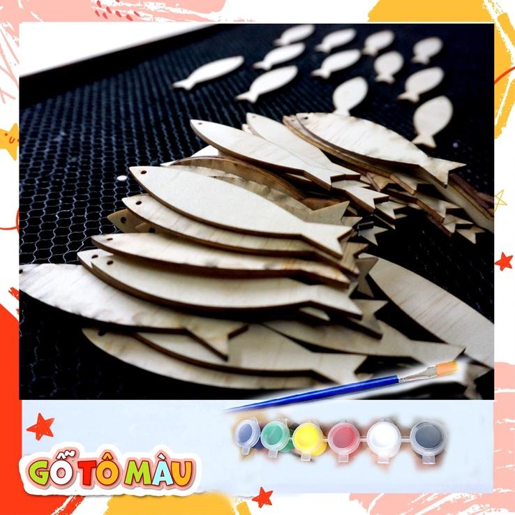 Set 20 con Cá Gỗ Tô Mầu Cho bé 9cm kèm màu tô và cọ