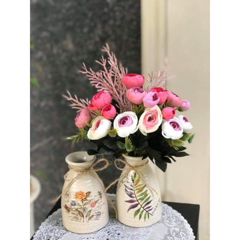 Hoa Trà Lụa Gấm Vân 30cm - Cành hoa giả