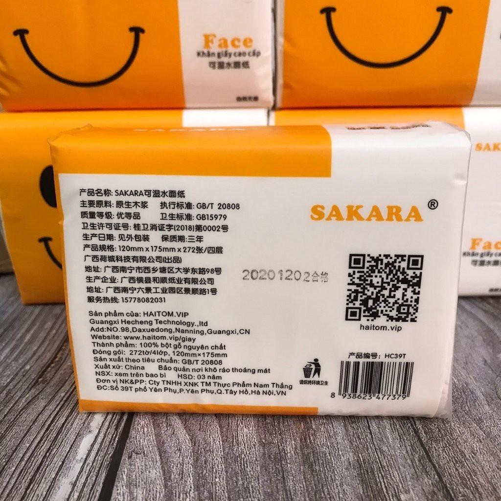 Giấy ăn Sakara mặt cười gấu trúc thùng 30 gói 1 tờ 4 lớp mềm dai không bụi giấy an toàn cho sức khoẻ