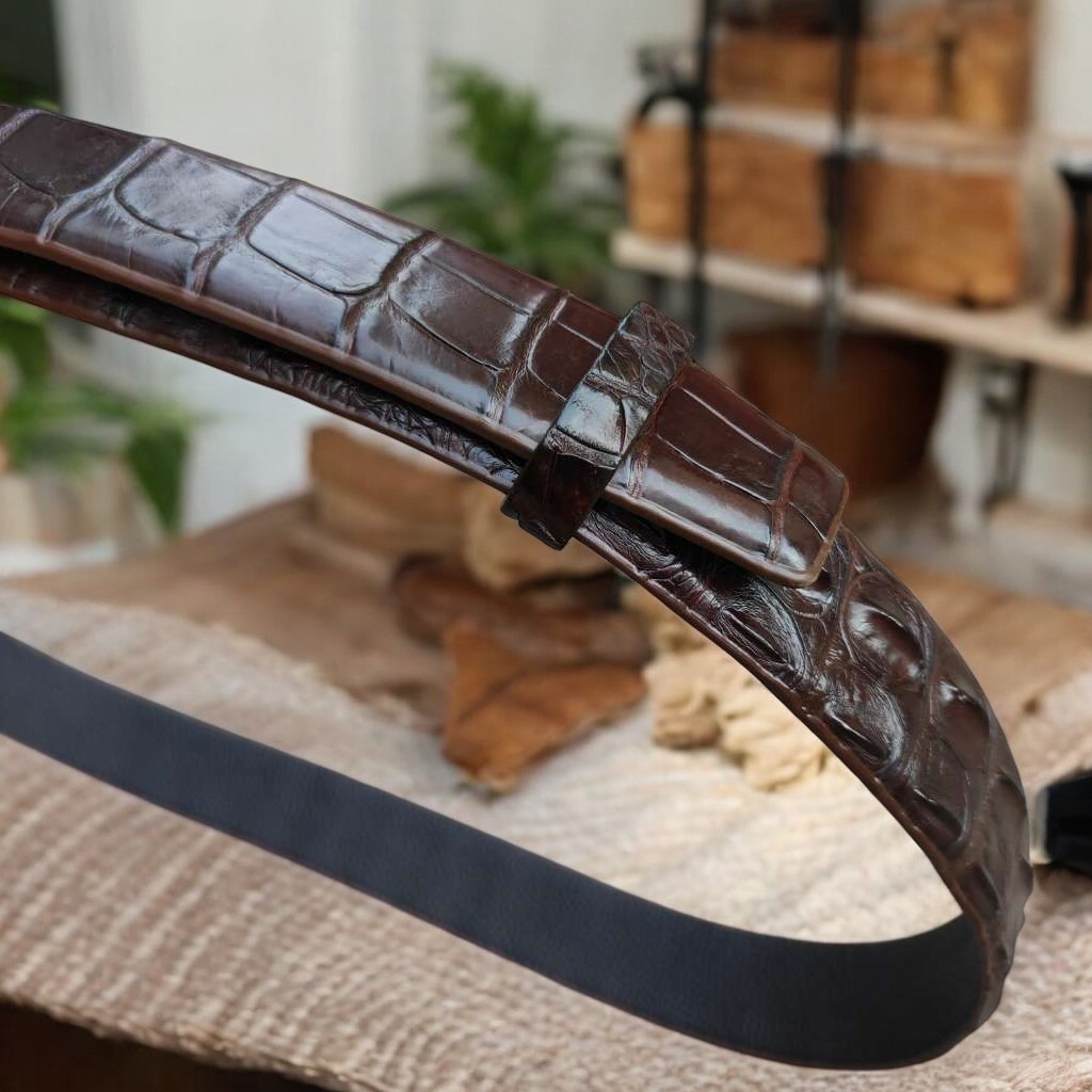 Dây nịt nam gai lưng cá sấu LIỀN NGUYÊN CON N24N1 (Mặt trắng)