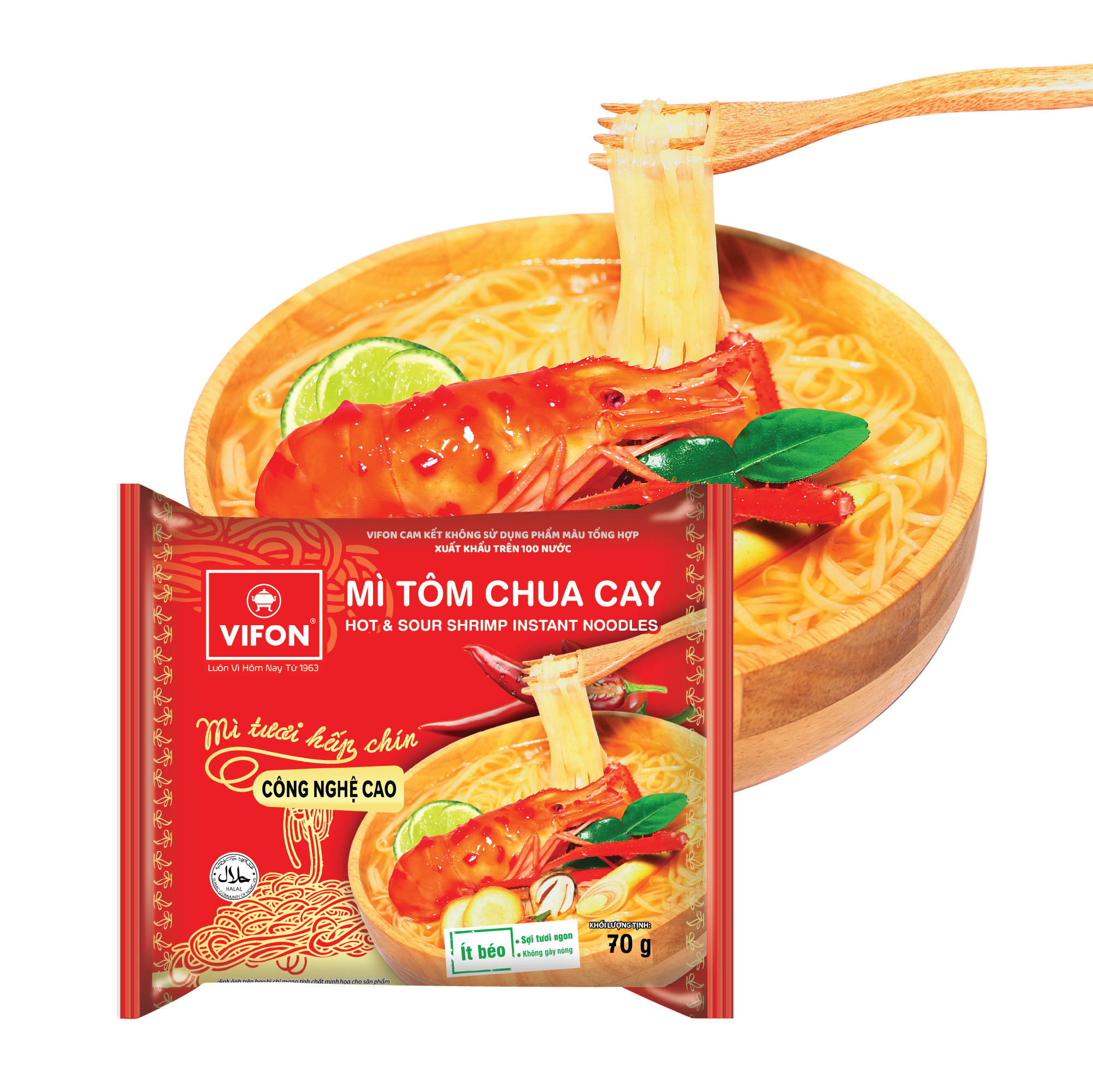 Thùng 30 Gói Mì Tươi VIFON vị Tôm Chua Cay (70gr/Gói)