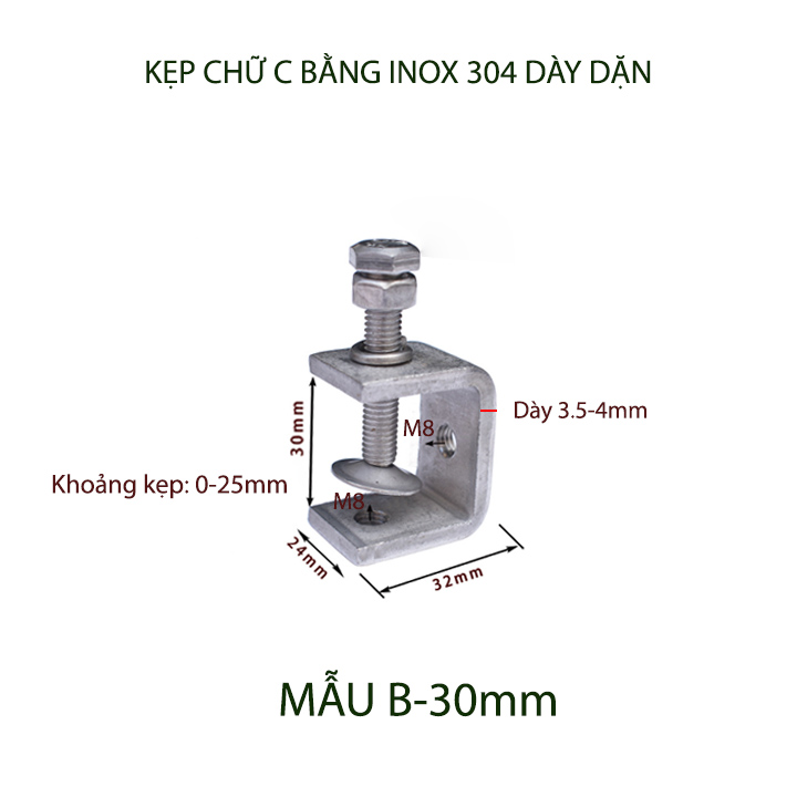 01 Kẹp chữ C bằng inox 304 không gỉ, dày dặn chắc chắn dùng cho nghề mộc