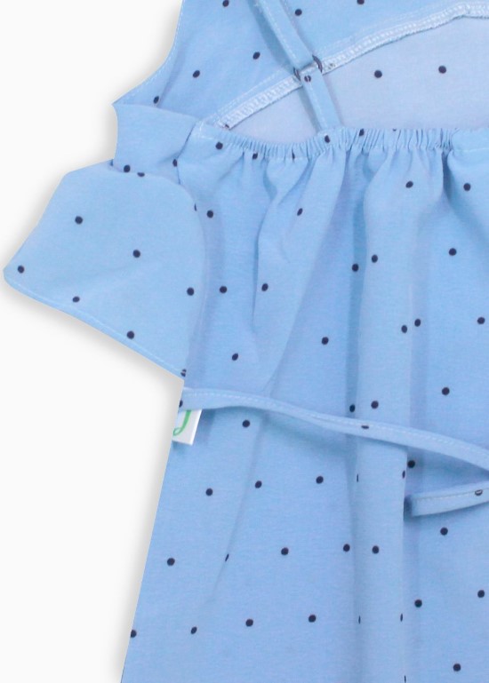 Đầm maxi hai dây bèo ngực chấm bi xanh nữ