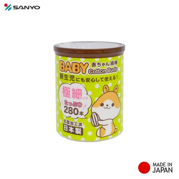 Hộp tăm bông kháng khuẩn Sanyo 100% Bông gòn tự nhiên mềm mại - made in Japan
