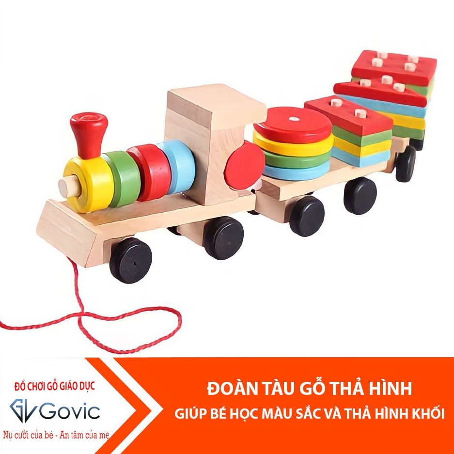Đoàn tàu gỗ thả hình khối, nhiều màu sắc - Đồ chơi phát triển trí tuệ  - Đồ chơi trẻ em dành cho bé trai, bé gái - KidMart - Đồ chơi xếp chồng