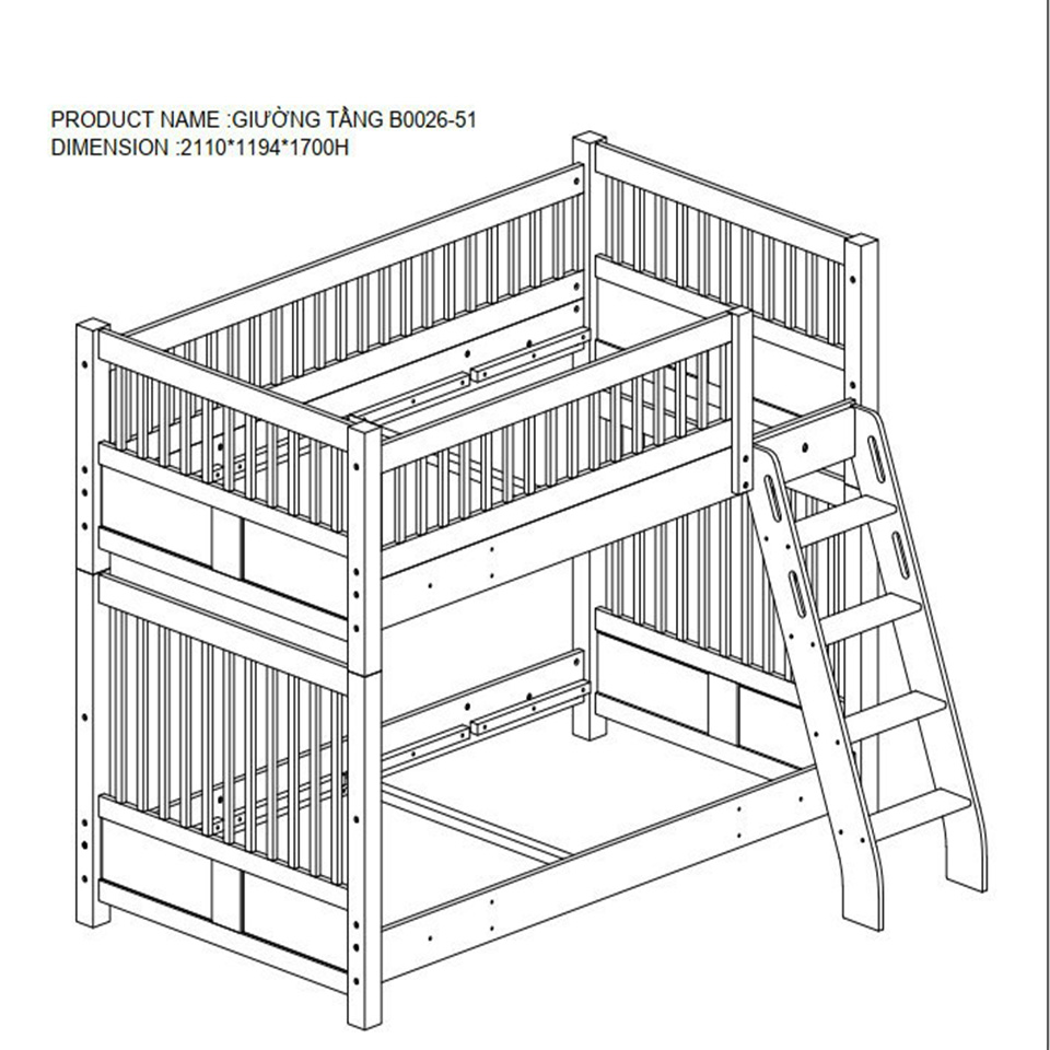 Giường tầng trẻ em gỗ tự nhiên