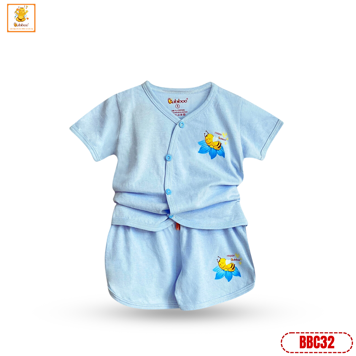 Bộ sơ sinh ngắn tay Babiboo quần áo sơ sinh cho bé cotton tự nhiên - BBC32