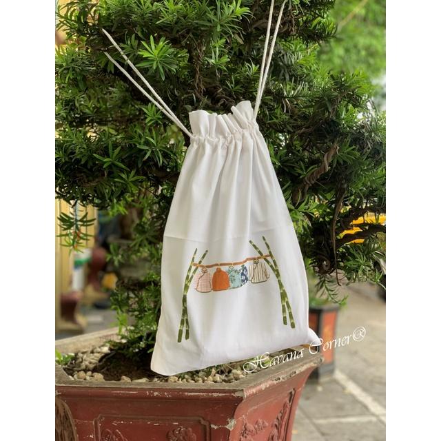 Túi dây rút thêu tay hình quần áo mắc thanh tre size 34*49 cm - Hand Embroidery Lingerie Bag Vietnam