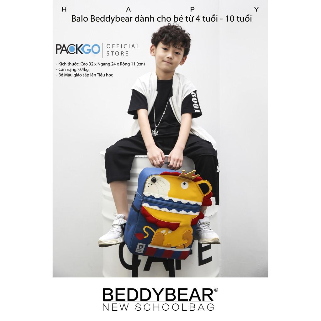 Balo cho Bé trai học Mầm non từ 04 tuổi BeddyBear - Dòng Cute Bag họa tiết Sư tử - Thiết kế chống gù lưng cho trẻ - Bảo hành chính hãng Beddy Bear 2 năm