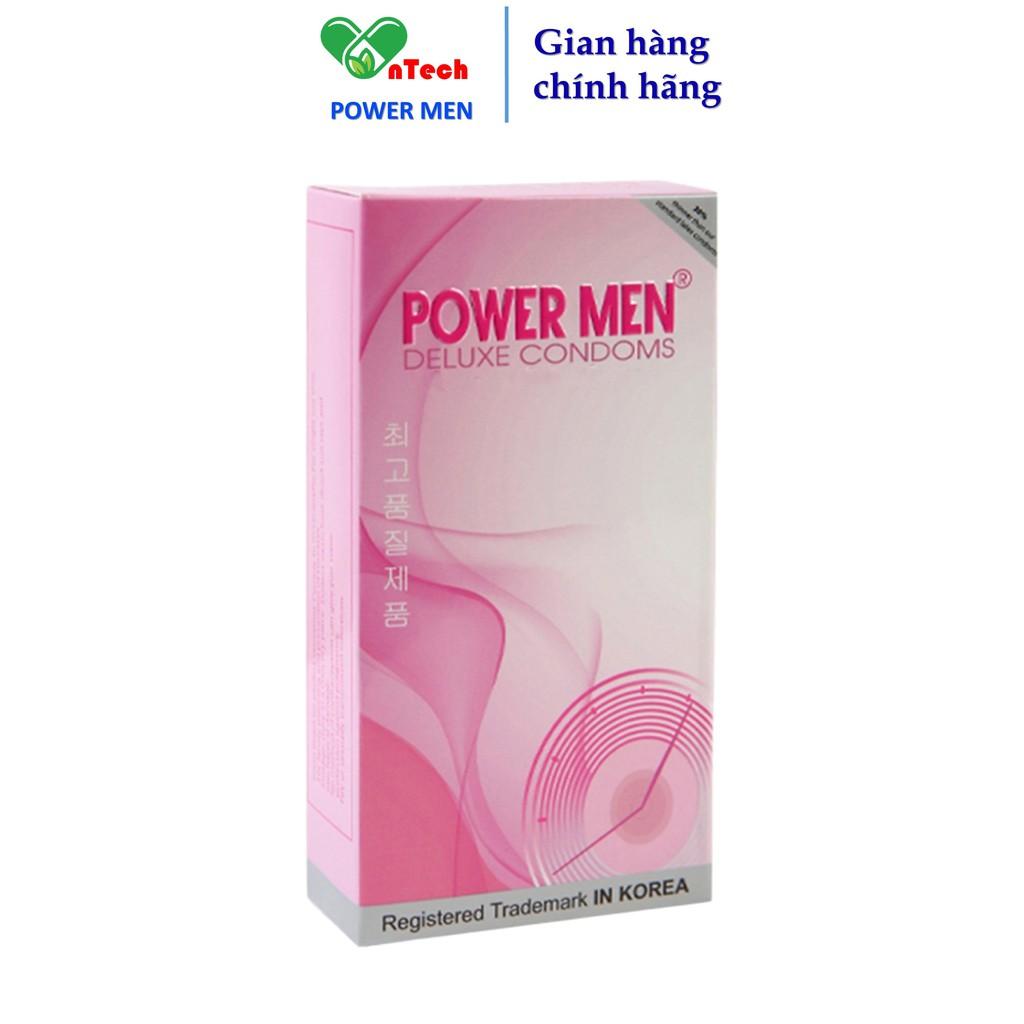 Bao cao su POWER MEN SUPER THIN LONGER siêu mỏng trơn nhiều gel chứa 5% Benzocain kéo dài thời gian hộp 12 chiếc