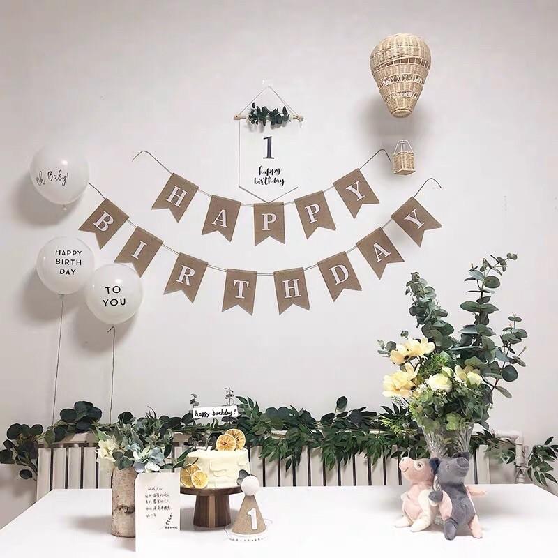 Set sinh nhật vintage dây cờ vải bố