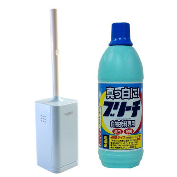 Combo nước tẩy quần áo 600ml Rocket + cây chùi rửa Toilet có hộp đựng nội địa Nhật Bản