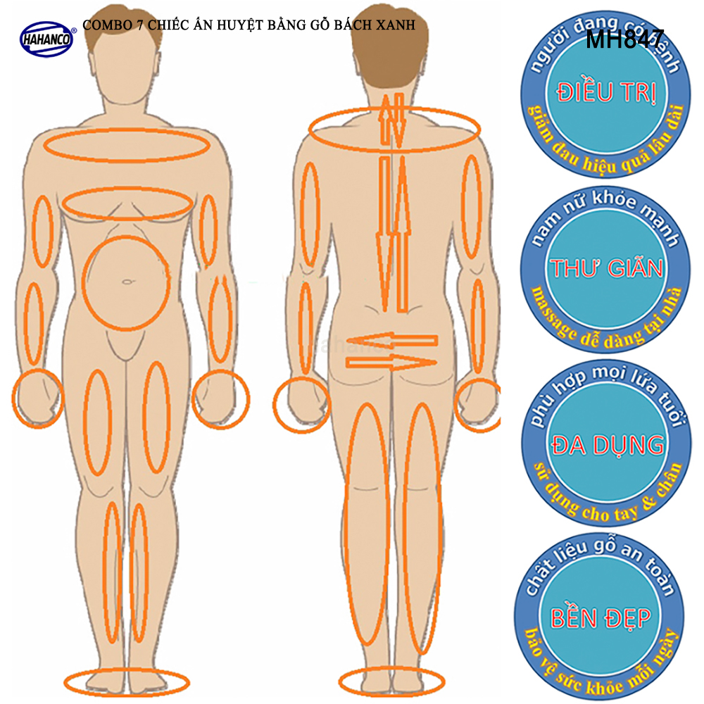 COMBO bộ 7 Dụng Cụ day ấn Huyệt Mát xa toàn thân kiểu Thái bằng gỗ Bách Xanh (MH847) Chăm sóc sức khỏe 