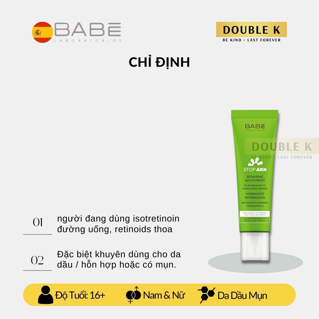 Kem Dưỡng Phục Hồi Da BABE Stop AKN Repairing Moisturiser - Double K