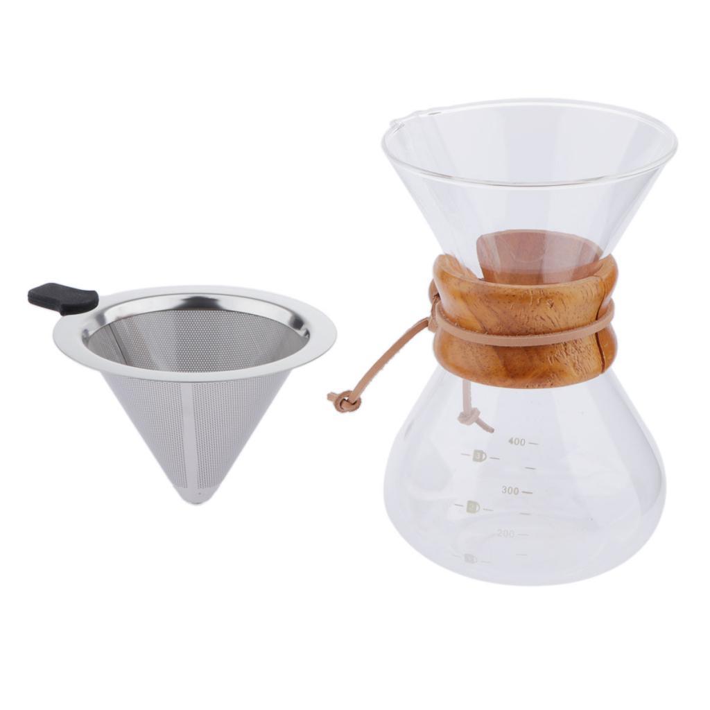 Coffee Maker Set Pour Over Coffee Pot + Cone Coffee Dripper Filter Net 400ml