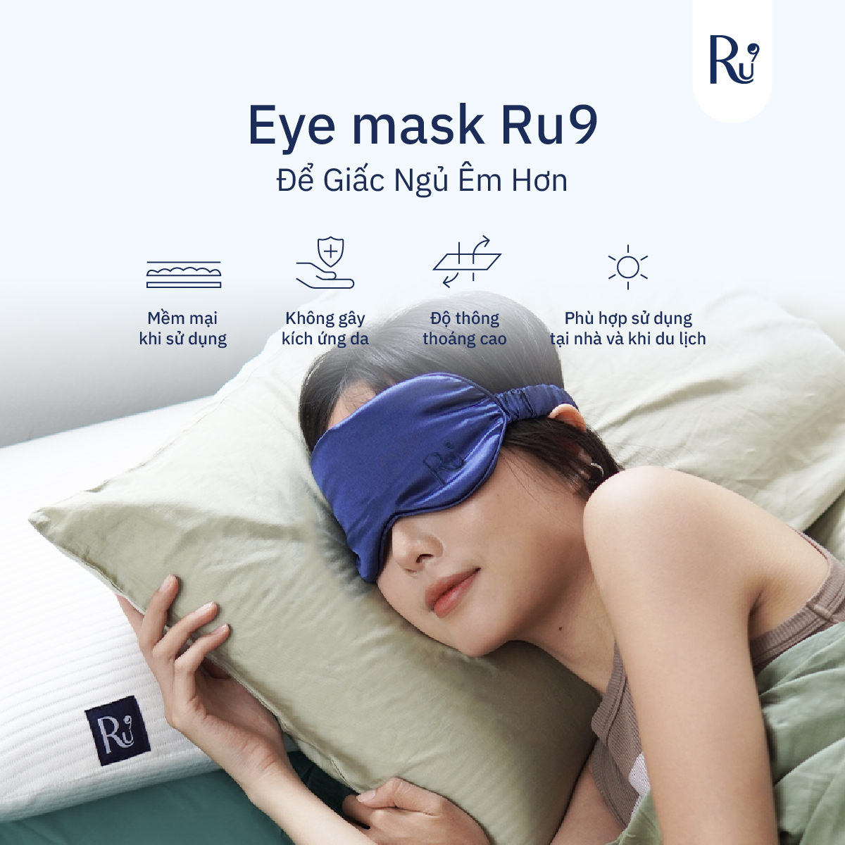 Bộ Bịt Mắt Cao Cấp Ru9 - Chất Liệu Sateen Sang Trọng, Thoáng Mát | Giúp Thoải Mái Dễ Ngủ | Bao Gồm 2 Set