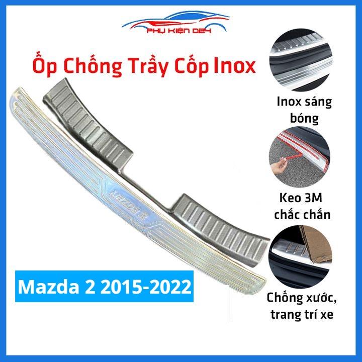 Ốp chống trầy cốp Mazda 2 2015-2016-2017-2018-2019-2020-2021-2022 inox sáng bóng bảo vệ xe chống va đập