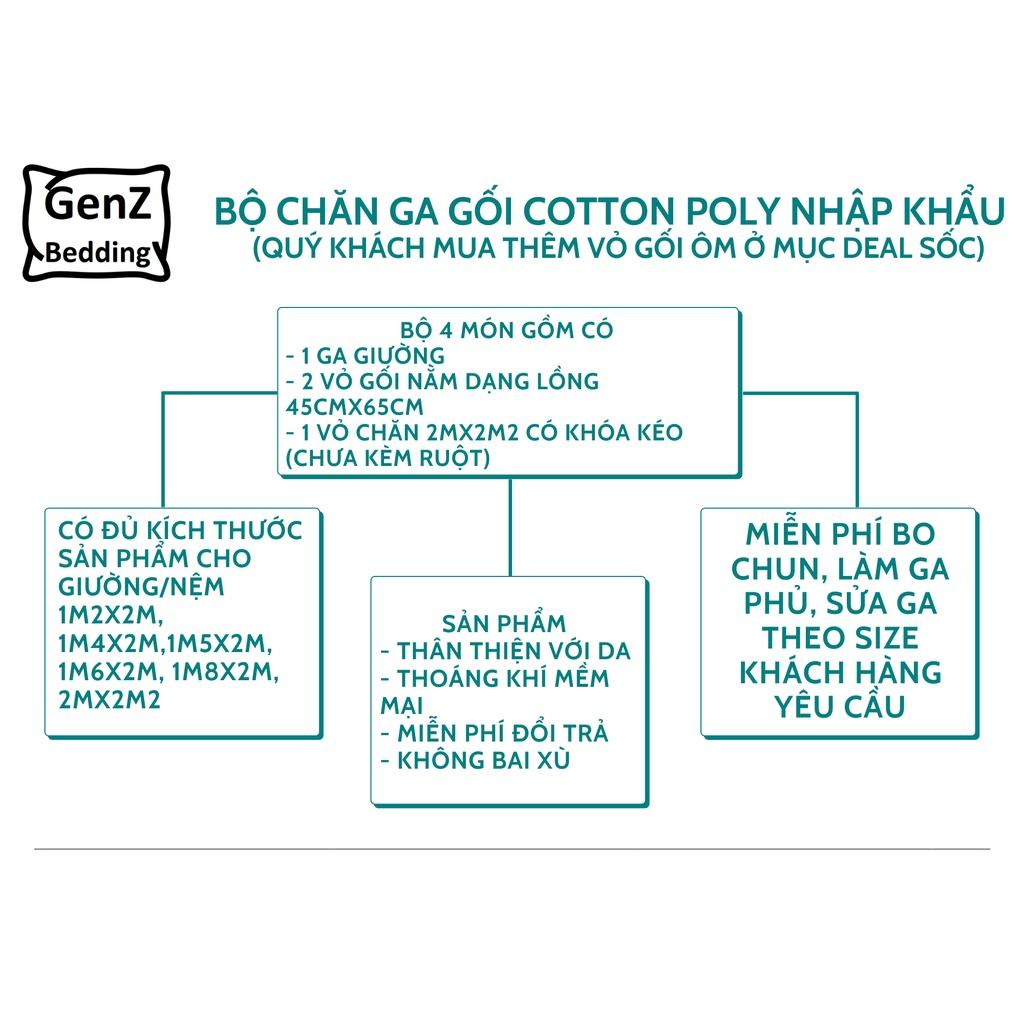 Bộ chăn ga gối hổ Cotton Poly cao cấp GenZ Bedding, chăn ga Hàn Quốc, miễn phí bo chun drap ga giường theo yêu cầu