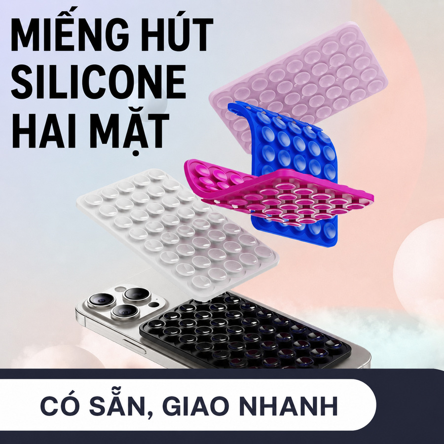 Miếng Dán Silicon Hít Điện Thoại 40 Giác Hút, Đế Hít Chân Không Đa Năng Gắn Tường, Gương, Kính Hỗ Trợ Quay Phim Chụp Ảnh