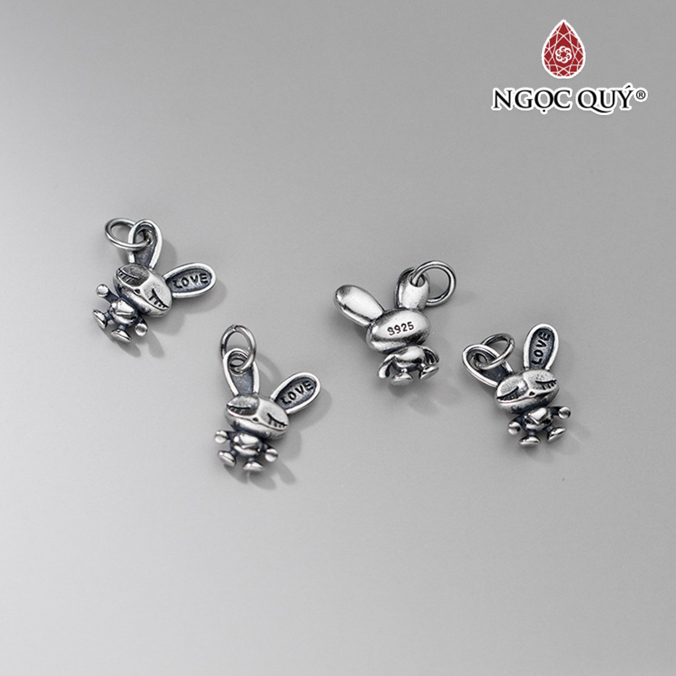 Charm bạc treo hình con thỏ LOVE - Ngọc Quý Gemstones