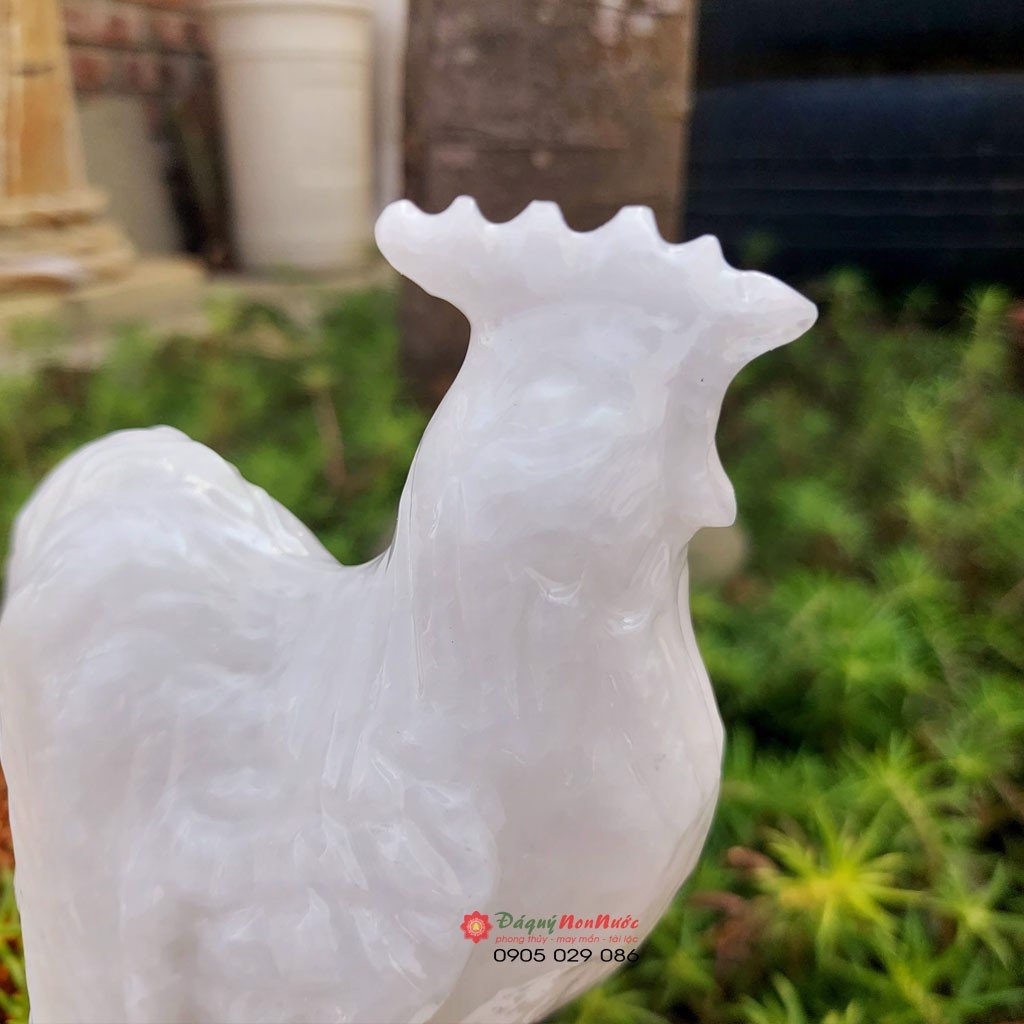 Tượng đá gà 12 con giáp phong thủy đá trắng 12cm đá Non Nước