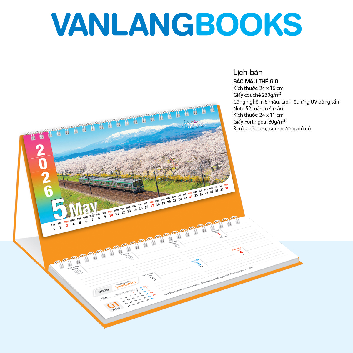 Lịch Bàn 2026 Vanlangbooks - Sắc Màu Thế Giới (VLLB08B) Kèm Note 52 Tuần Tiện Lợi - Màu Cam