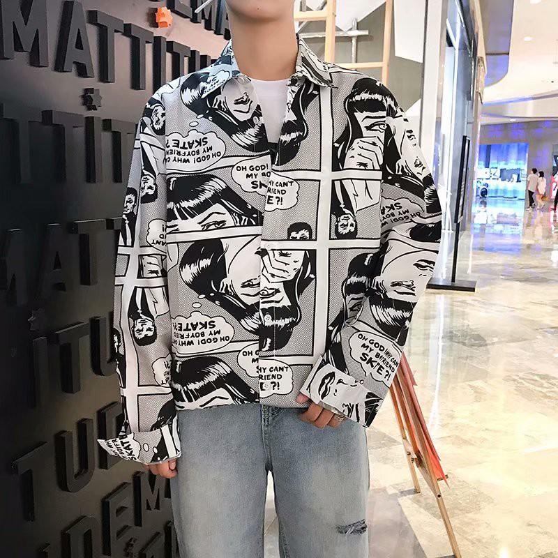 Áo sơ mi tay dài họa tiết in thời trang phong cách cho nam